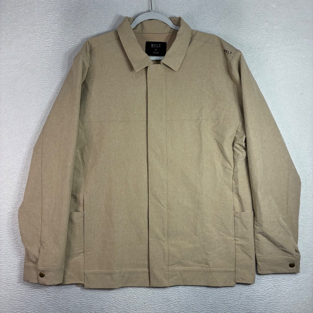 BYLT District Jacket Men XL Tan Premium Basics Coach Button Snap Stretch